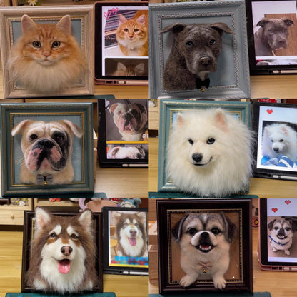 Customized Pet's 3D Portrait with Photo, Wool Felt, Handmade, Frame Included