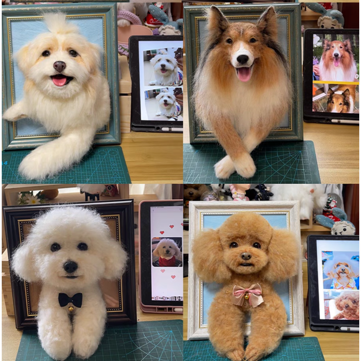 Customized Pet's 3D Portrait with Photo, Wool Felt, Handmade, Frame Included