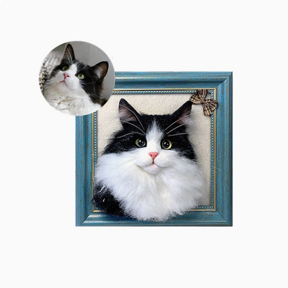 Customized Pet's 3D Portrait with Photo, Wool Felt, Handmade, Frame Included