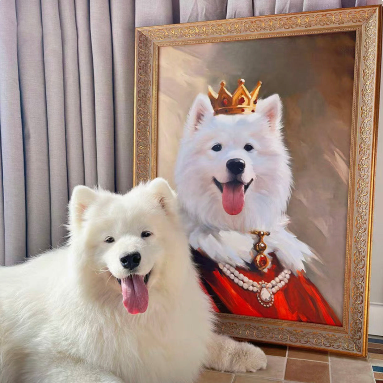 Pet Photo Portrait, Aristocratic, Framed, Platinum/Antique Copper Finish, Custom Made (Crown)