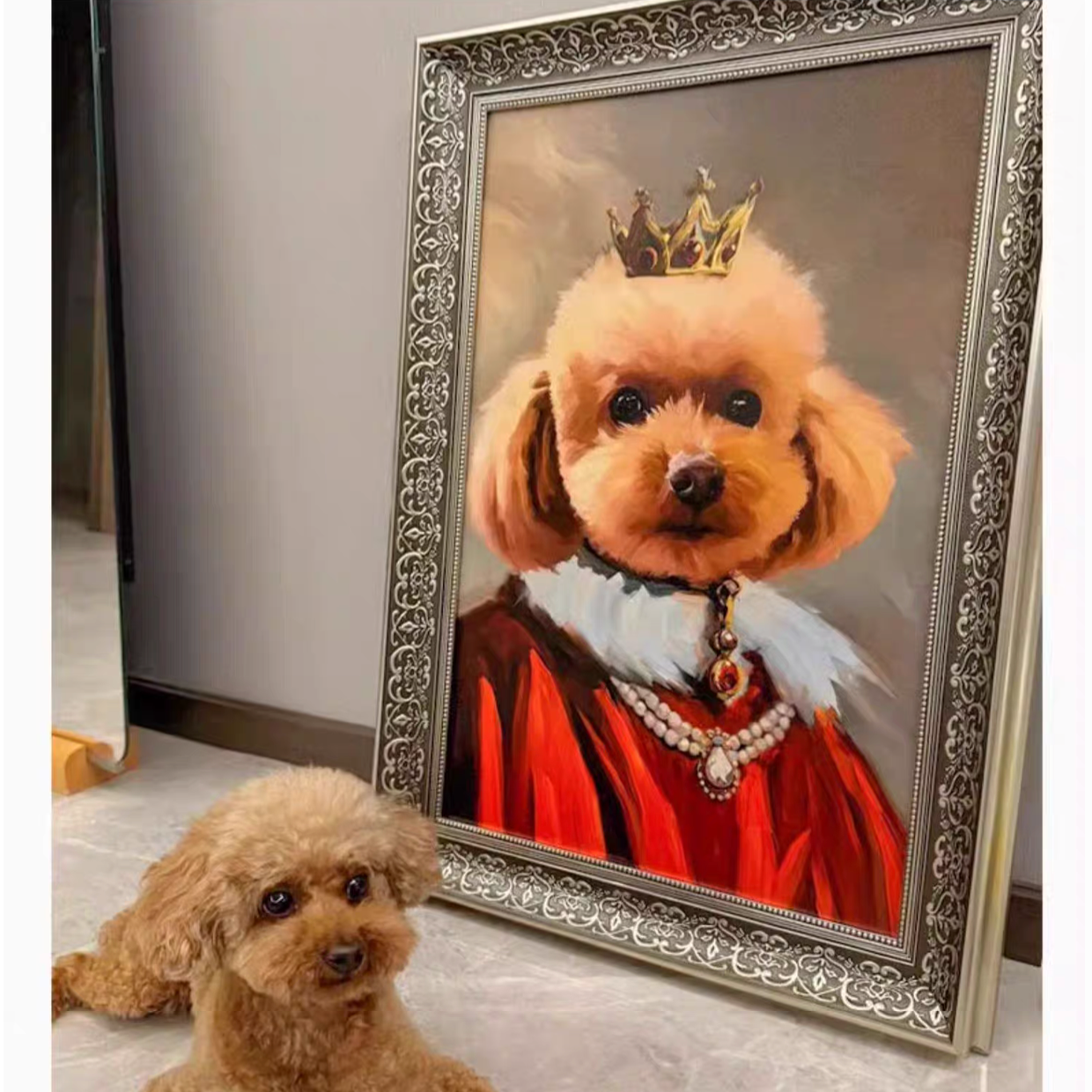 Pet Photo Portrait, Aristocratic, Framed, Platinum/Antique Copper Finish, Custom Made (Crown)