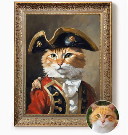 Pet Photo Portrait, Aristocratic, Framed, Platinum/Antique Copper Finish, Custom Made (Caribbean Captain)