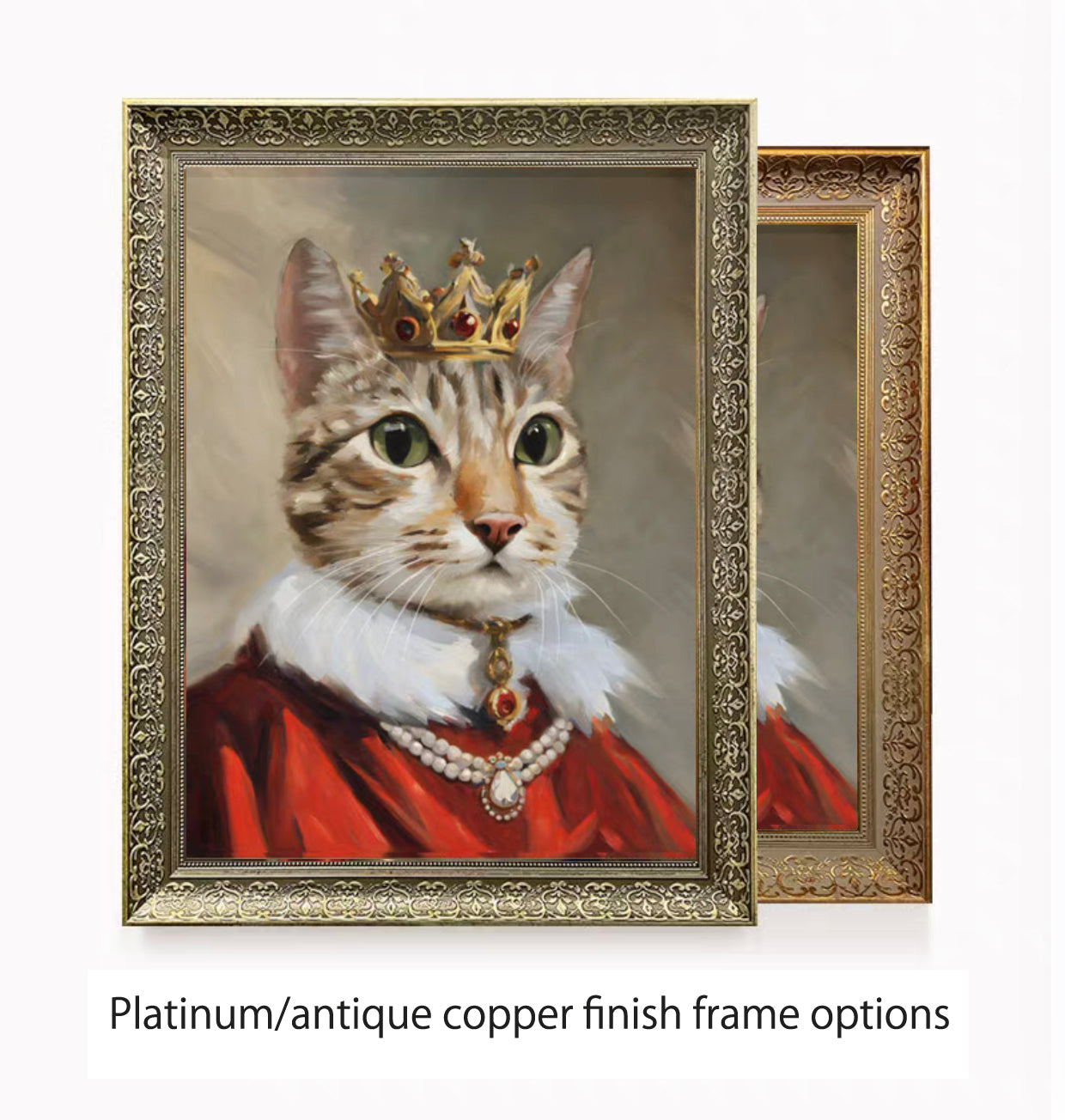 Pet Photo Portrait, Aristocratic, Framed, Platinum/Antique Copper Finish, Custom Made (Crown)