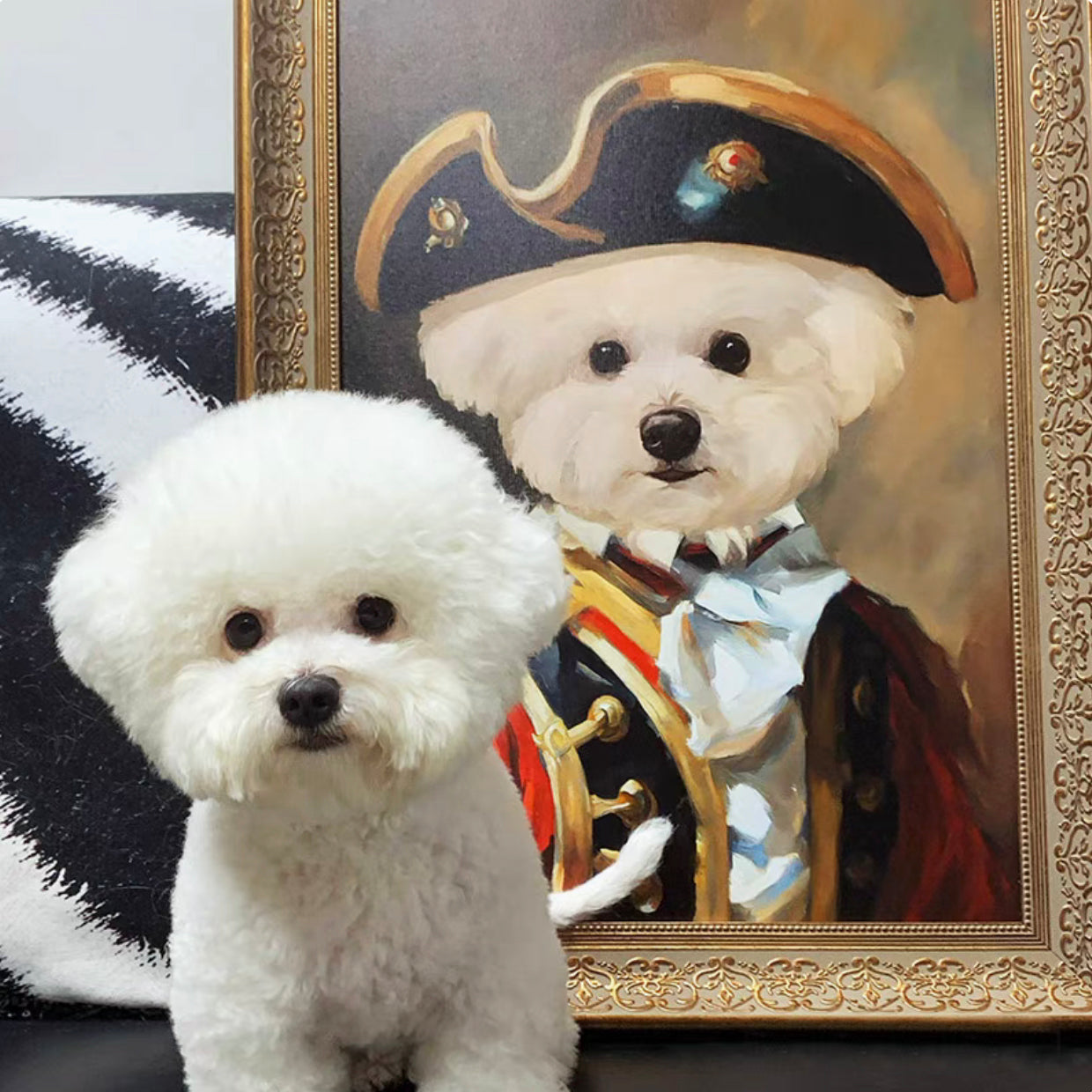 Pet Photo Portrait, Aristocratic, Framed, Platinum/Antique Copper Finish, Custom Made (Caribbean Captain)