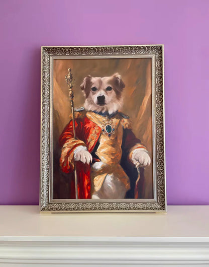 Pet Photo Portrait, Aristocratic, Framed, Platinum/Antique Copper Finish, Custom Made (King's Scepter)