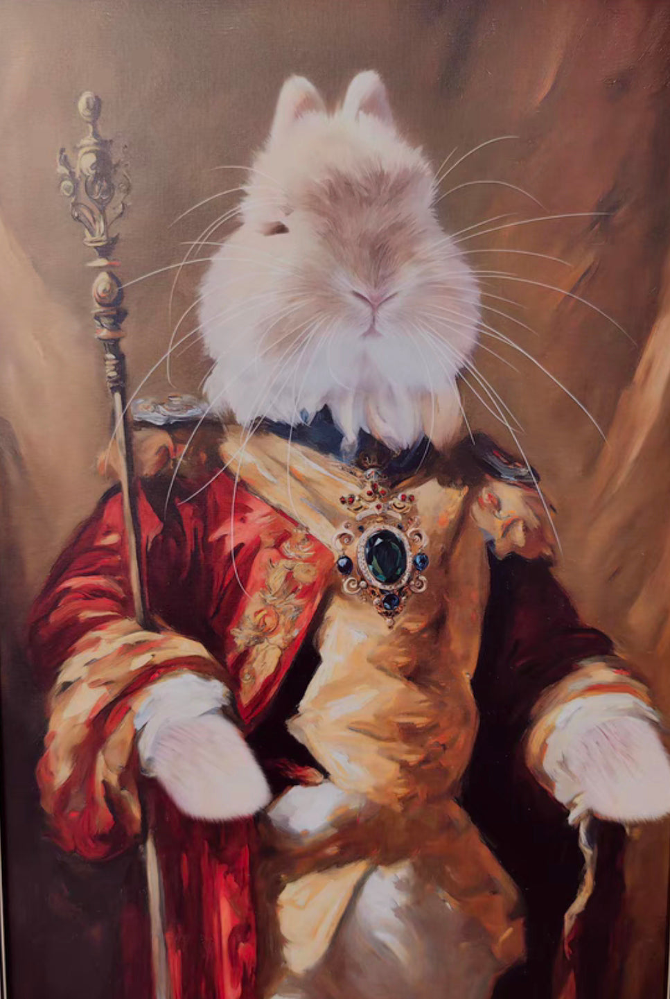 Pet Photo Portrait, Aristocratic, Framed, Platinum/Antique Copper Finish, Custom Made (King's Scepter)