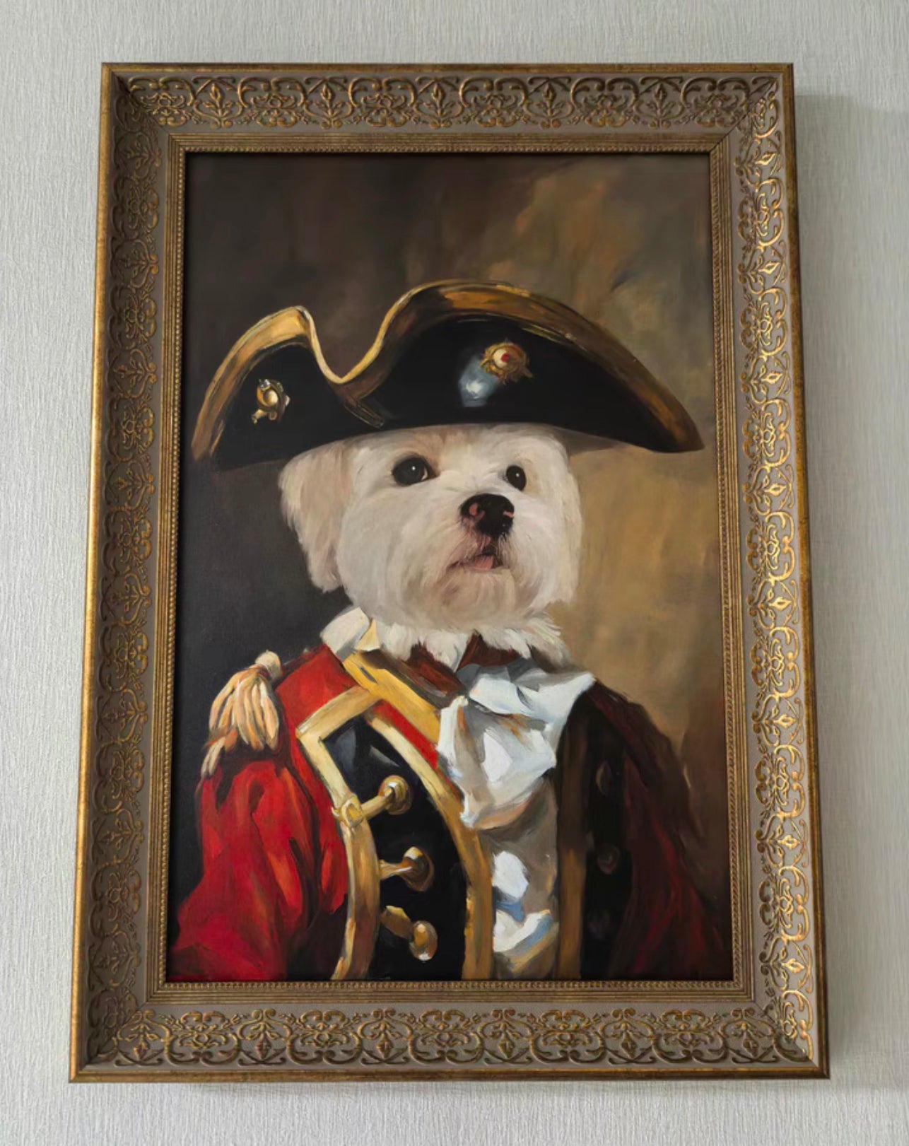 Pet Photo Portrait, Aristocratic, Framed, Platinum/Antique Copper Finish, Custom Made (Caribbean Captain)