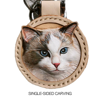 Pet photo engraving. Handmade leather original keychain. 9 color outer ring optional. 6.5cm size. Customizable (pricked up ears)