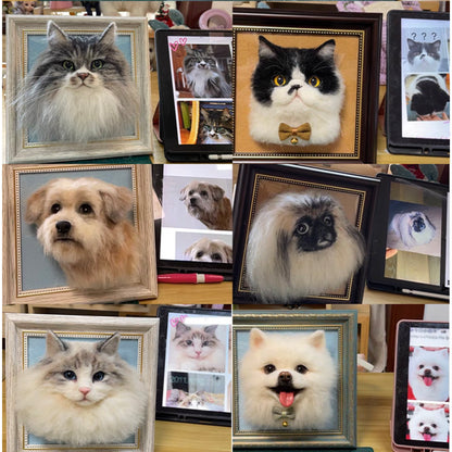 Customized Pet's 3D Portrait with Photo, Wool Felt, Handmade, Frame Included