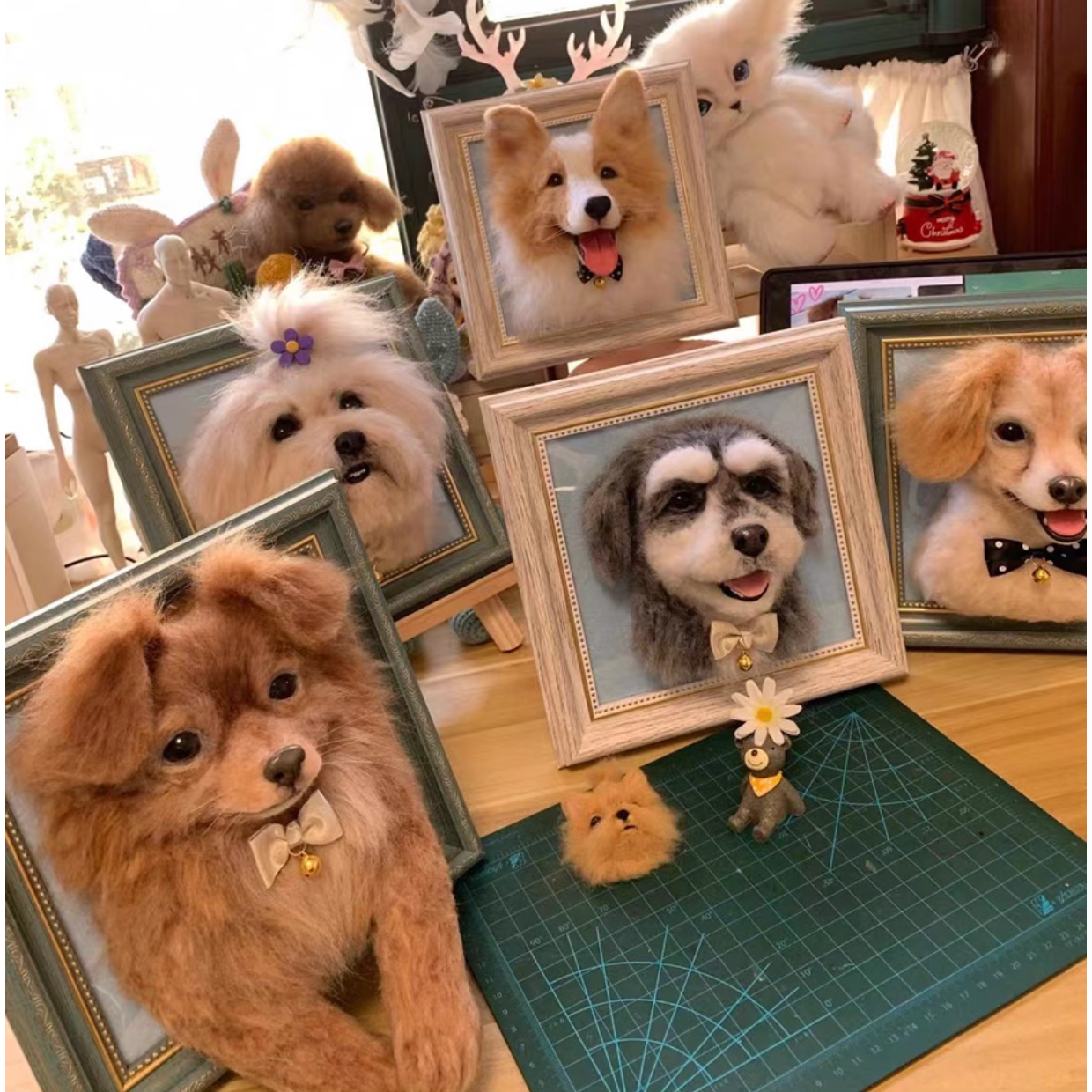 Customized Pet's 3D Portrait with Photo, Wool Felt, Handmade, Frame Included