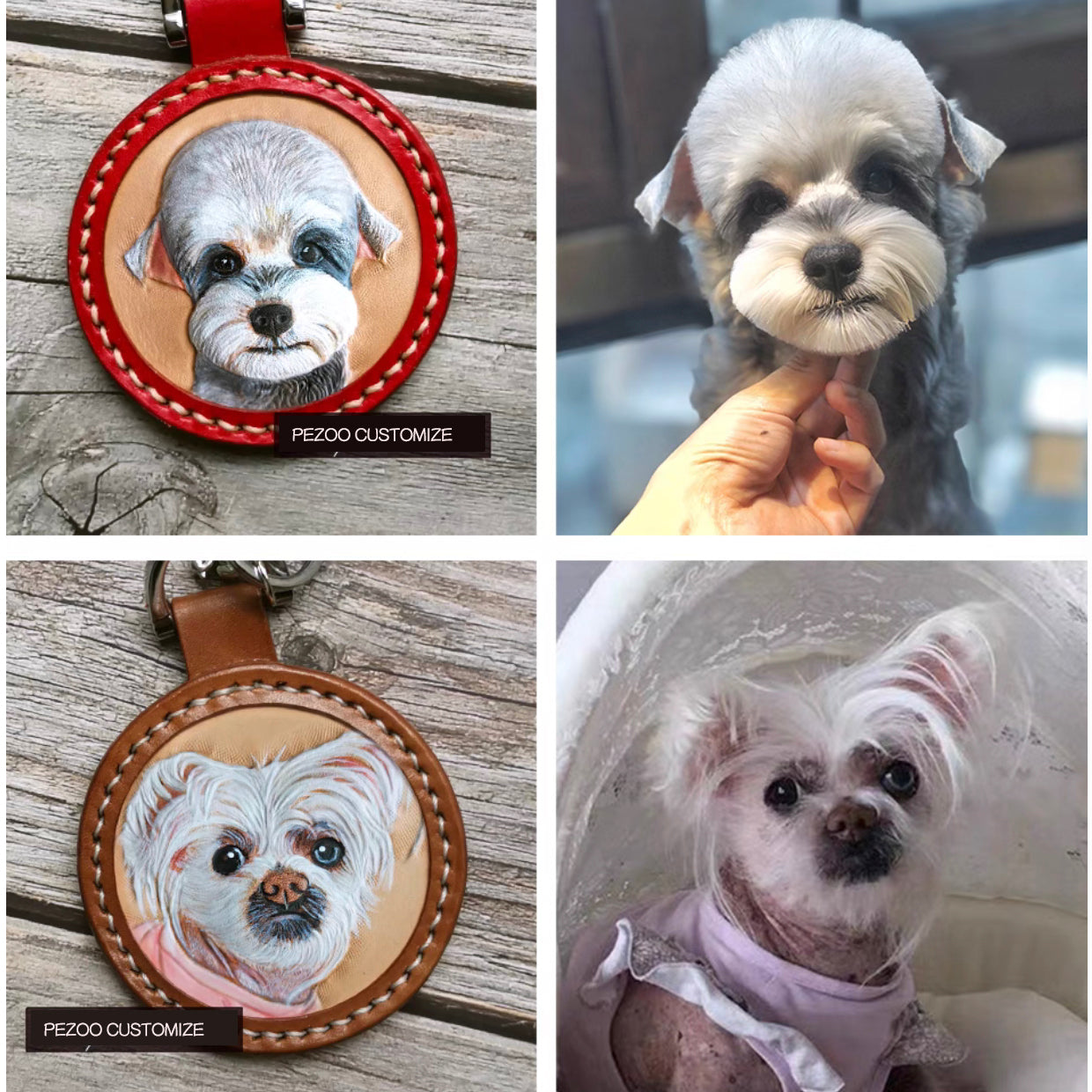 Pet photo engraving. Handmade leather original keychain. 9 color outer ring optional. 6.5cm size. Customizable (Round Edge)