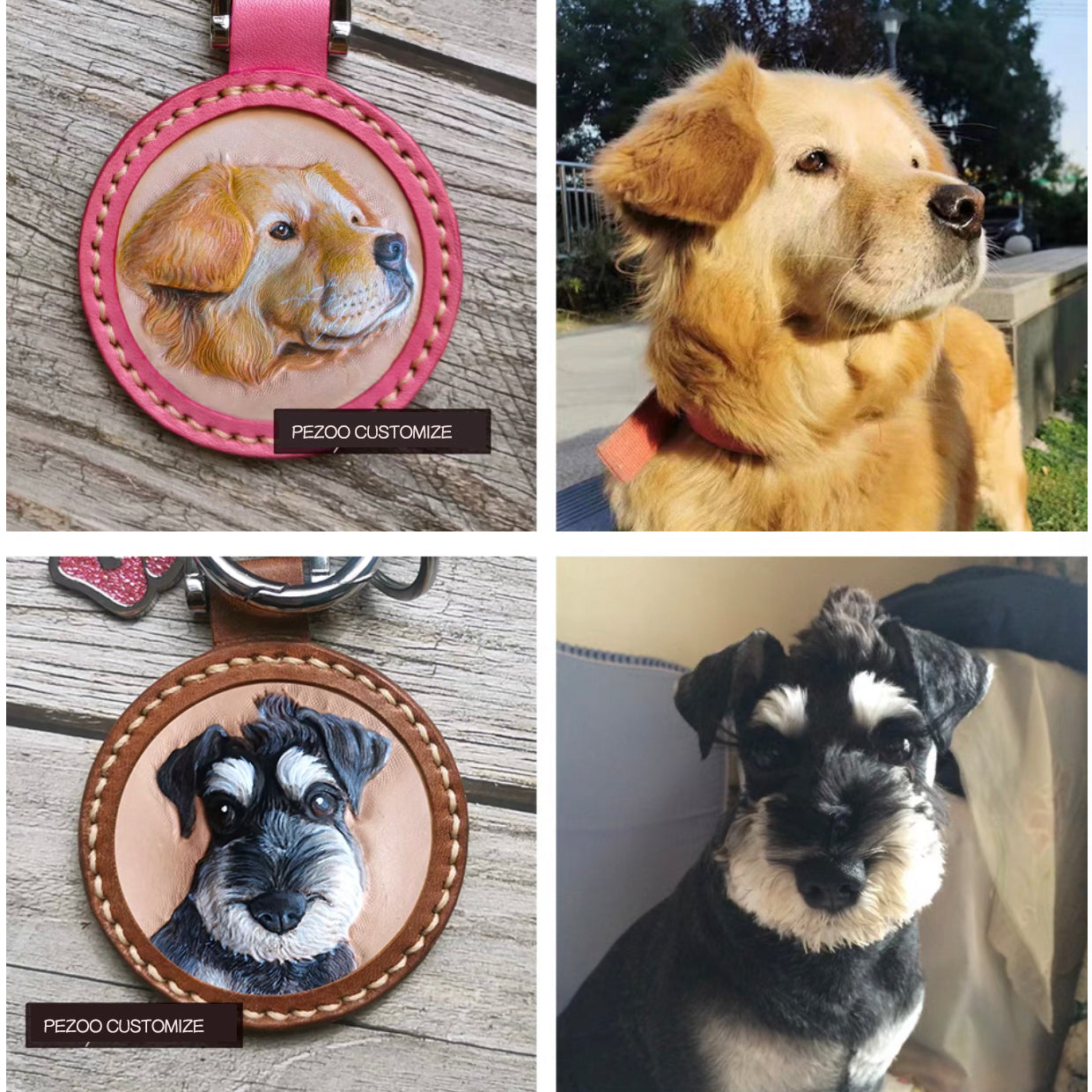 Pet photo engraving. Handmade leather original keychain. 9 color outer ring optional. 6.5cm size. Customizable (Round Edge)